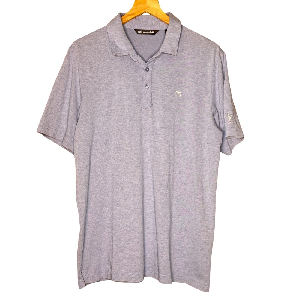 TravisMathew Mens Blue Heather Pinehurst Golf Polo Shirt Short Sleeve Pima Blend